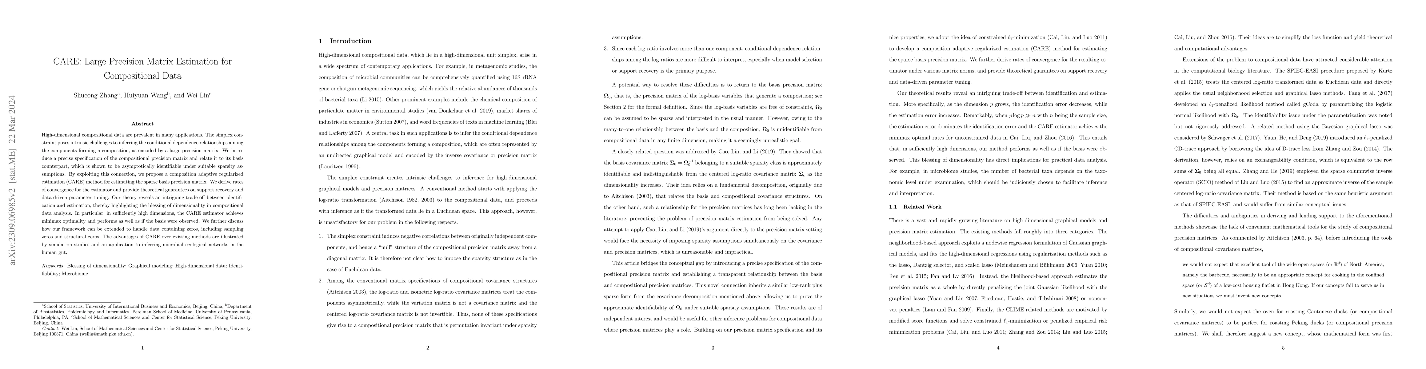 Thumbnail for CARE: Large Precision Matrix Estimation for Compositional Data