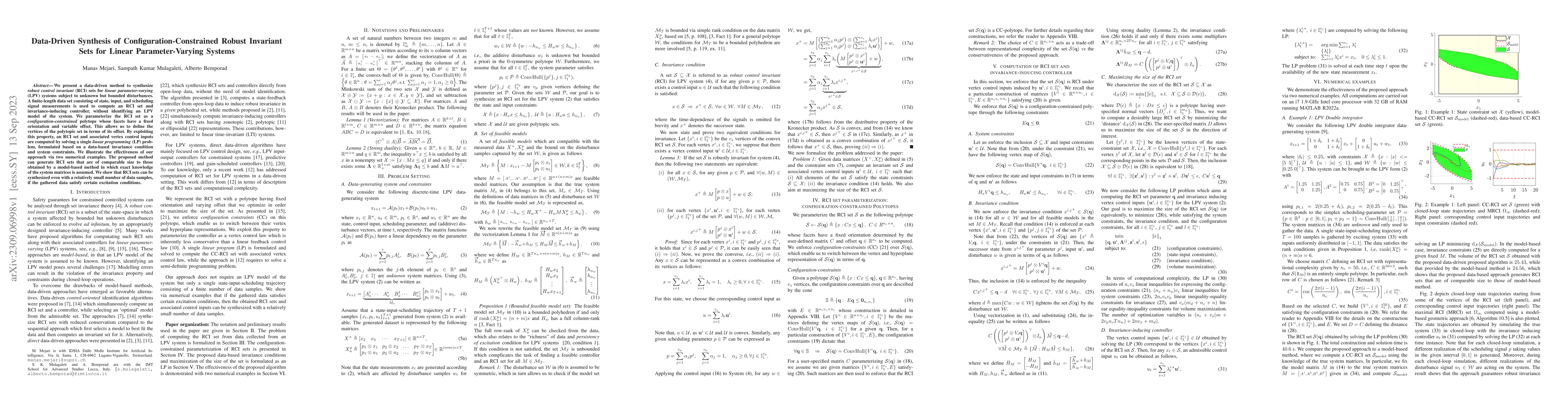 Thumbnail for Data-Driven Synthesis of Configuration-Constrained Robust Invariant Sets
  for Linear Parameter-Varying Systems