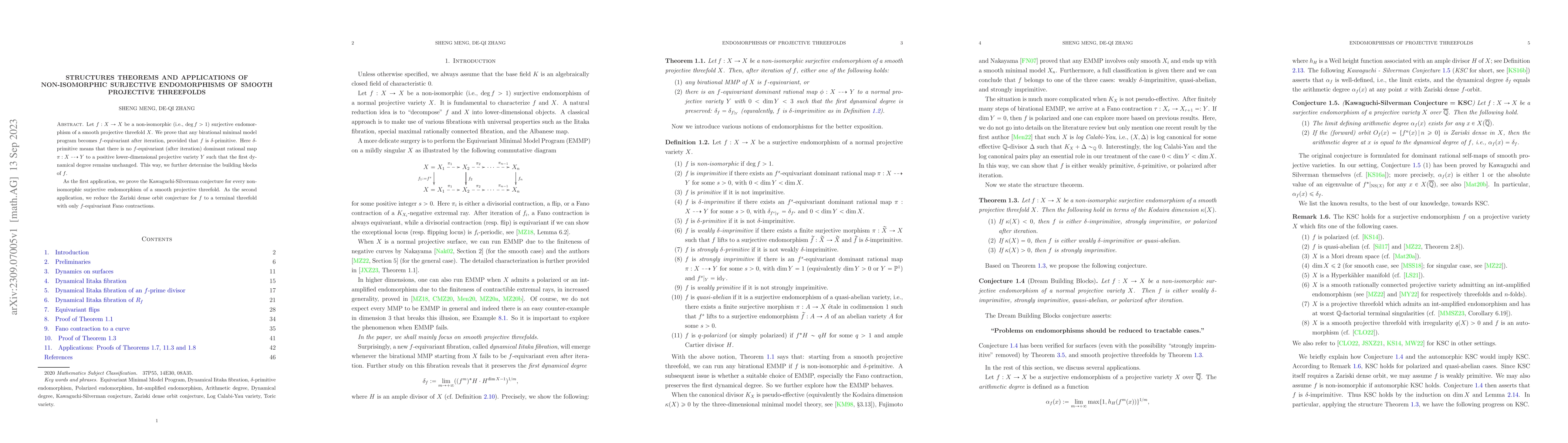 Thumbnail for Structures theorems and applications of non-isomorphic surjective
  endomorphisms of smooth projective threefolds