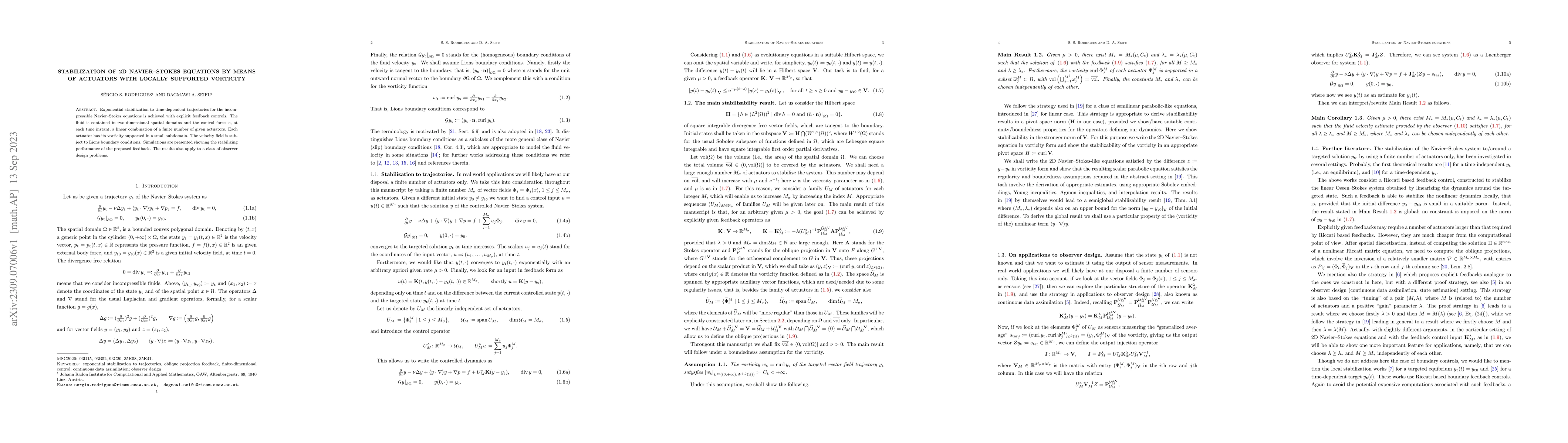Thumbnail for Stabilization of 2D Navier-Stokes equations by means of actuators with
  locally supported vorticity