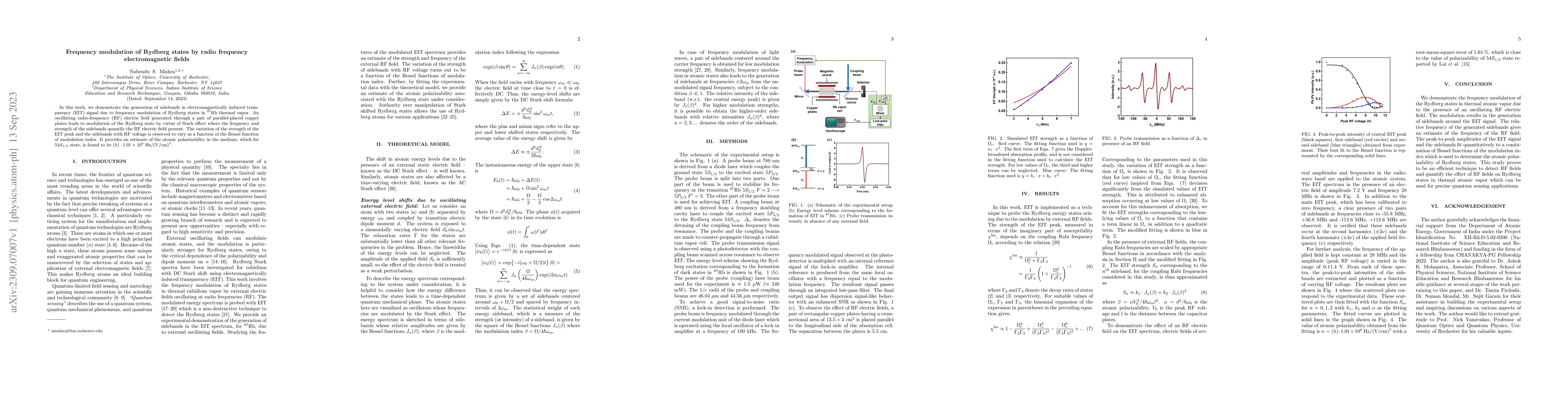 Thumbnail for Frequency modulation of Rydberg states by radio frequency
  electromagnetic fields