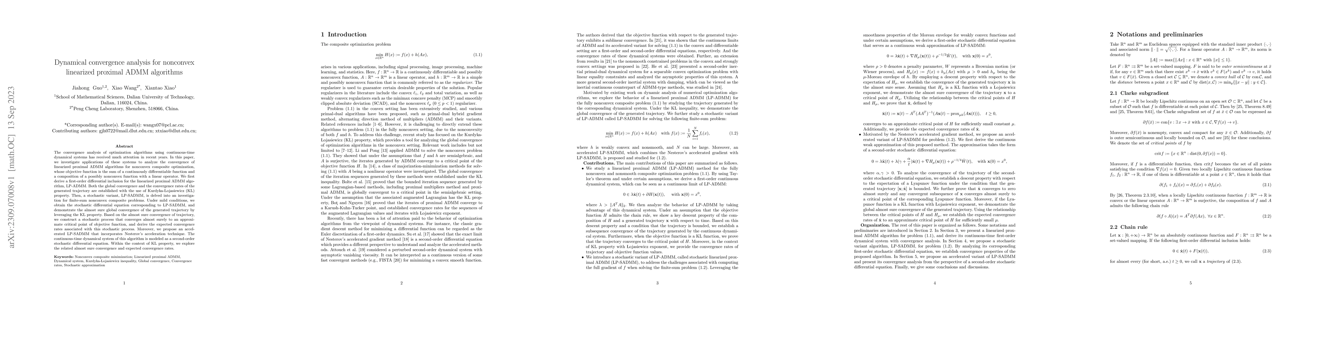Thumbnail for Dynamical convergence analysis for nonconvex linearized proximal ADMM
  algorithms