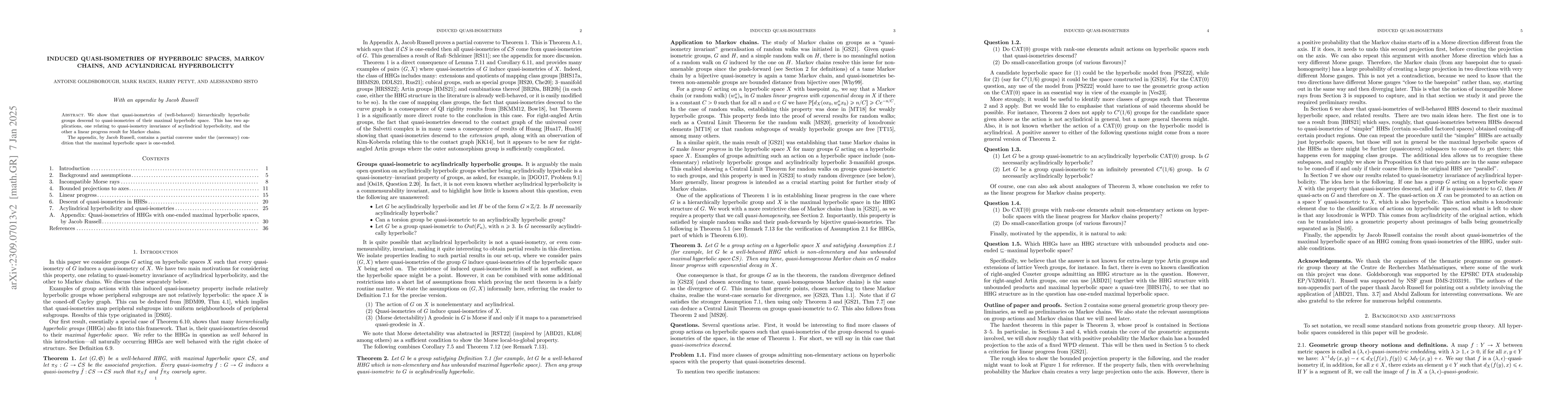 Thumbnail for Induced quasi-isometries of hyperbolic spaces, Markov chains, and
  acylindrical hyperbolicity