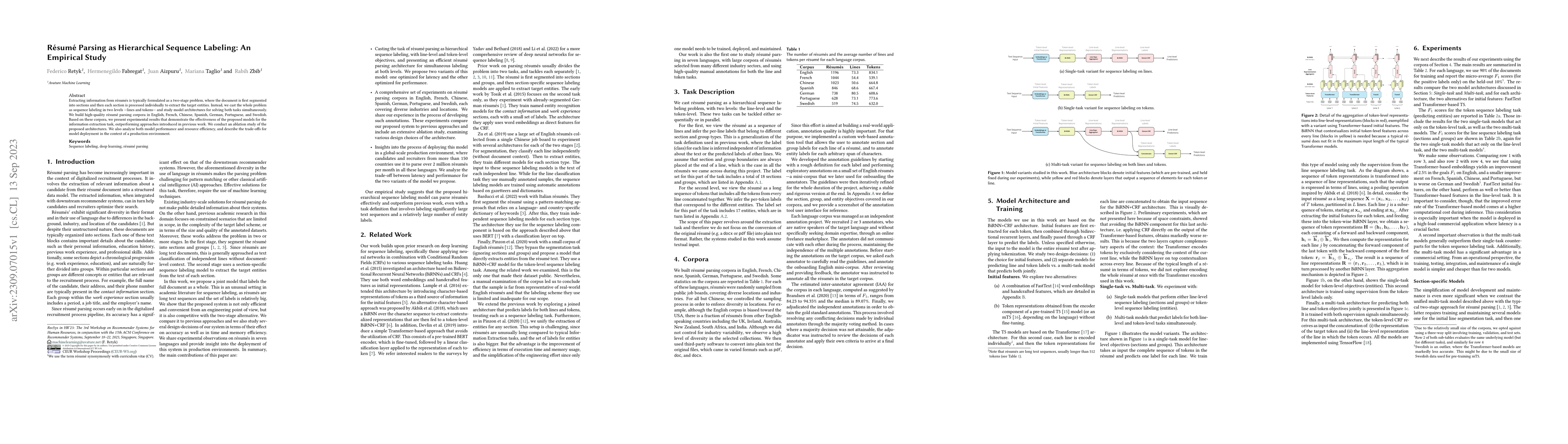 Thumbnail for R\'esum\'e Parsing as Hierarchical Sequence Labeling: An Empirical Study