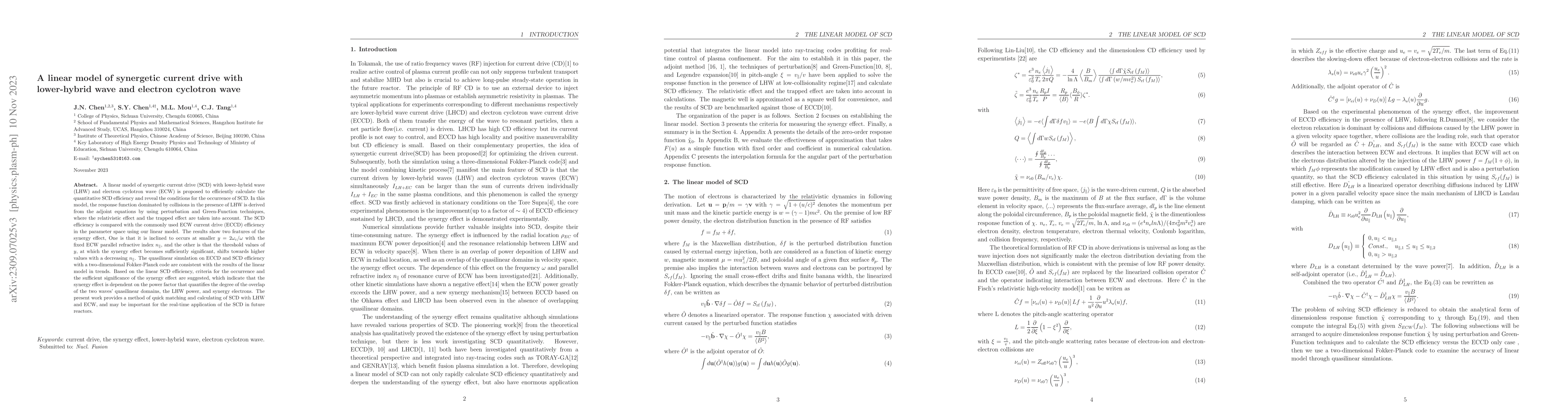 Thumbnail for A linear model of synergetic current drive with lower-hybrid wave and
  electron cyclotron wave
