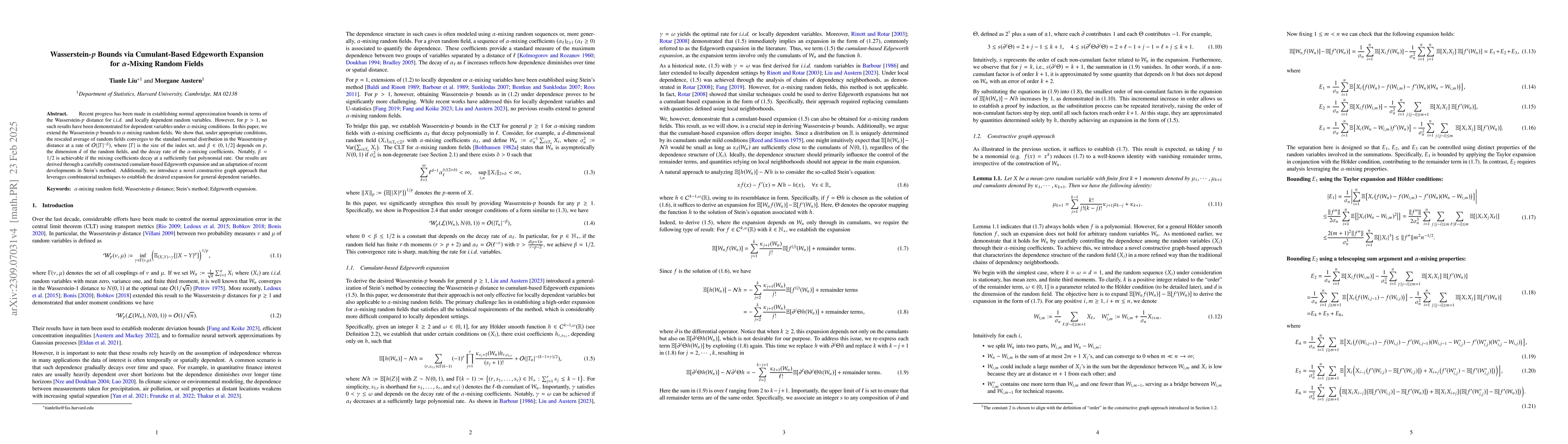 Thumbnail for Smooth Edgeworth Expansion and Wasserstein-$p$ Bounds for Mixing Random
  Fields
