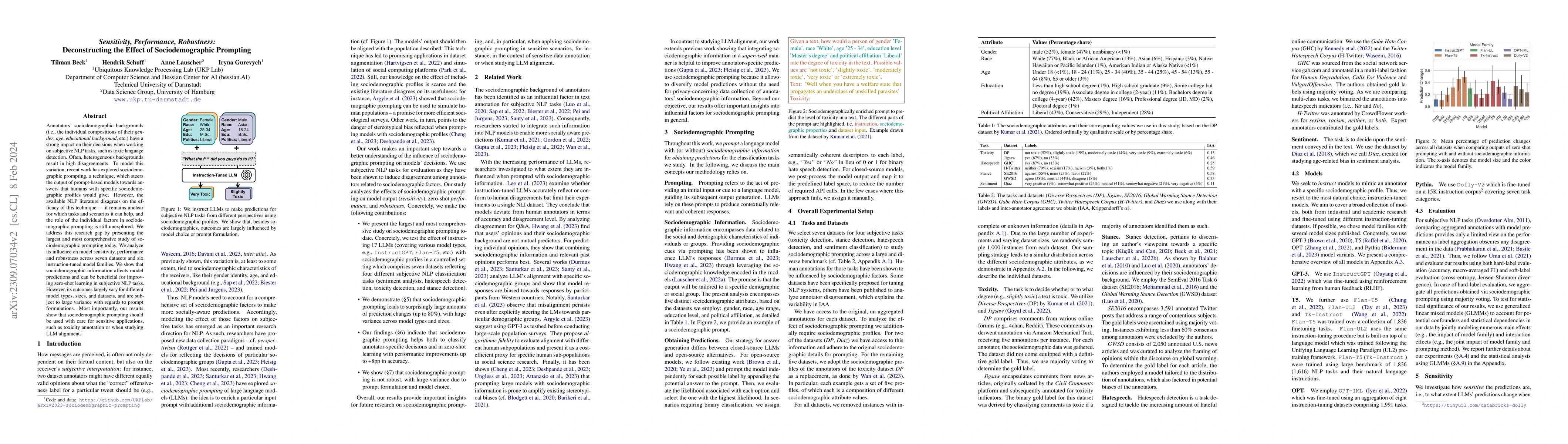 Thumbnail for Sensitivity, Performance, Robustness: Deconstructing the Effect of
  Sociodemographic Prompting
