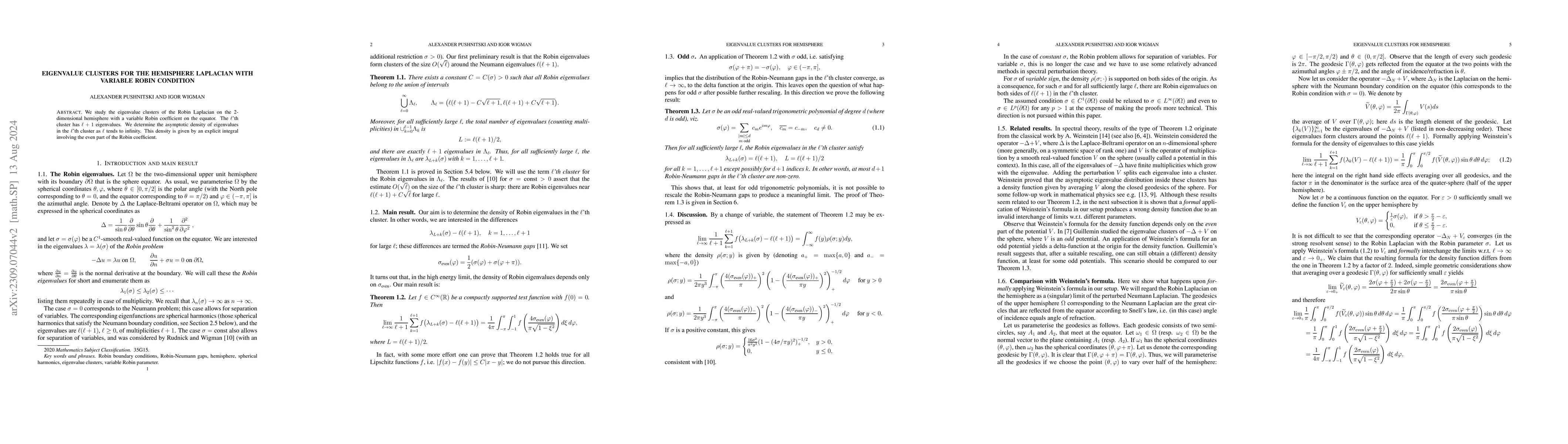 Thumbnail for Eigenvalue clusters for the hemisphere Laplacian with variable Robin
  condition
