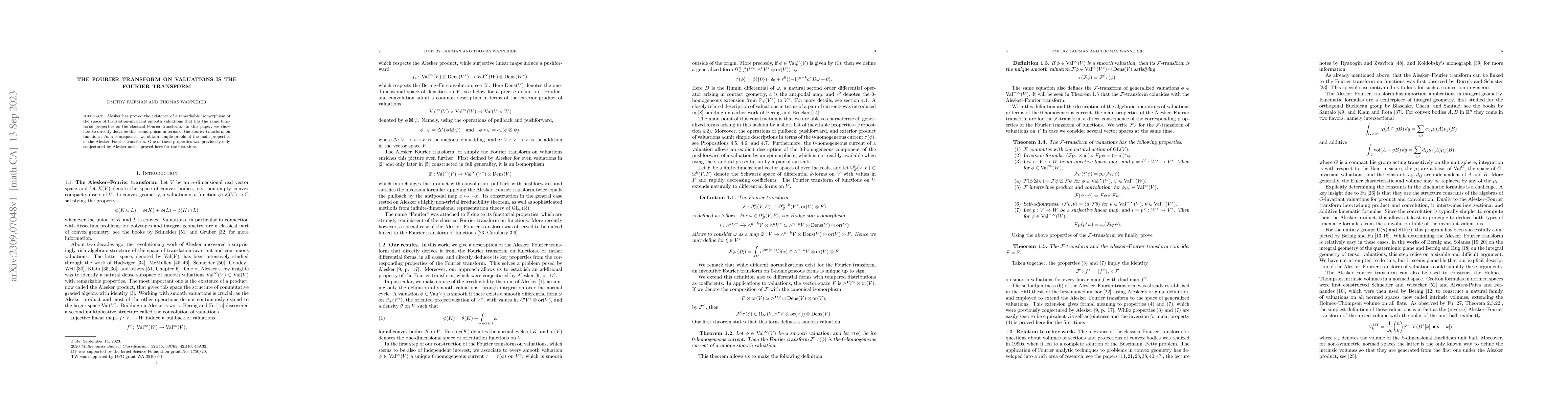Thumbnail for The Fourier transform on valuations is the Fourier transform