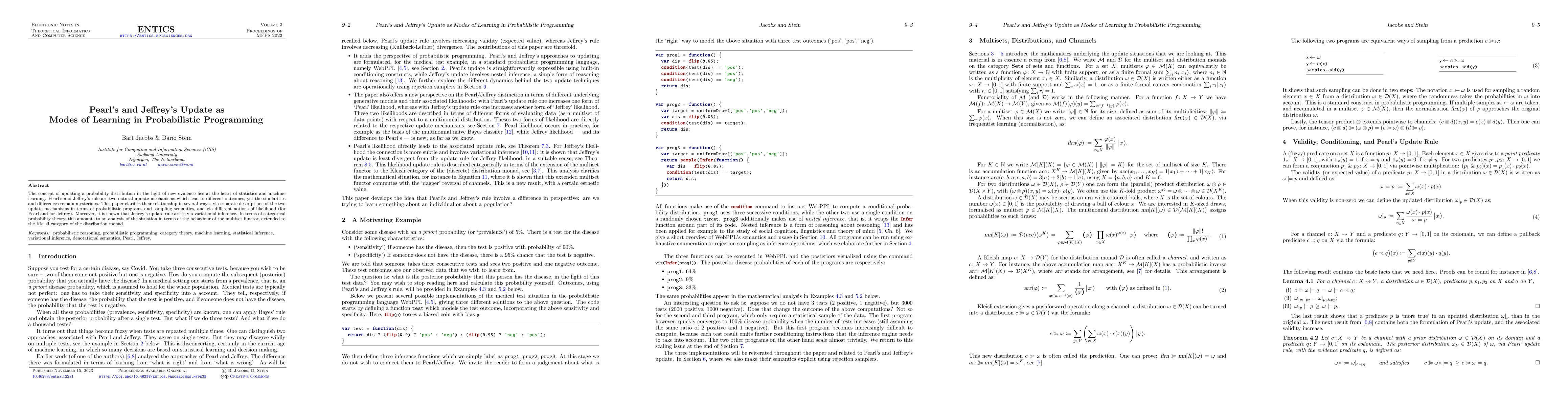 Thumbnail for Pearl's and Jeffrey's Update as Modes of Learning in Probabilistic
  Programming
