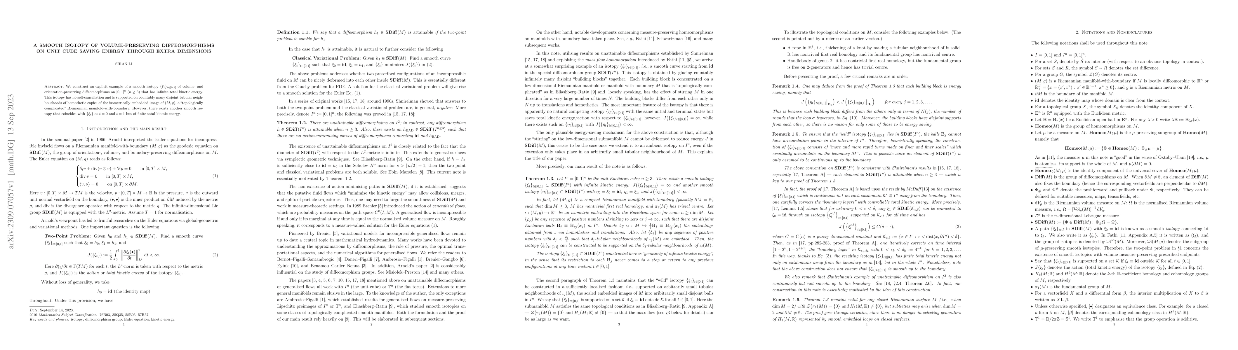 Thumbnail for A smooth isotopy of volume-preserving diffeomorphisms on unit cube
  saving energy through extra dimensions