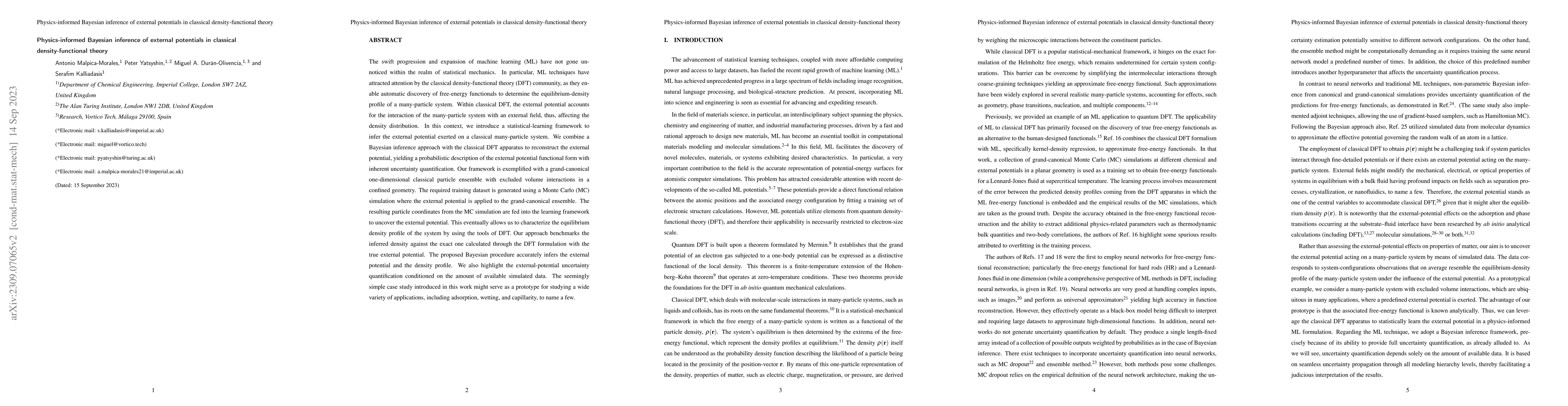 Thumbnail for Physics-informed Bayesian inference of external potentials in classical
  density-functional theory