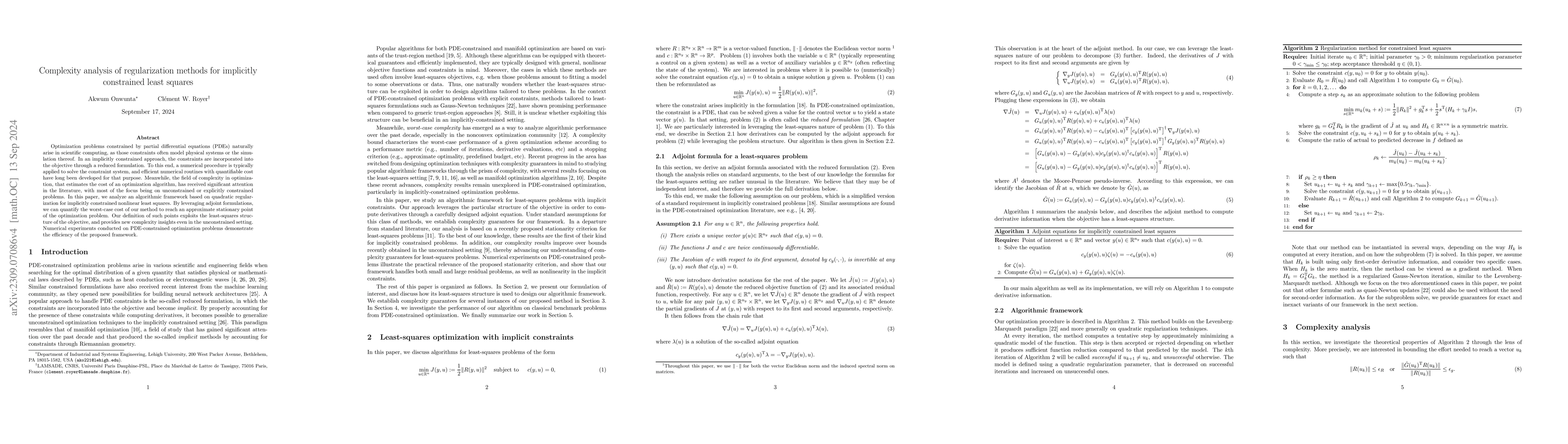Thumbnail for Complexity analysis of regularization methods for implicitly constrained
  least squares