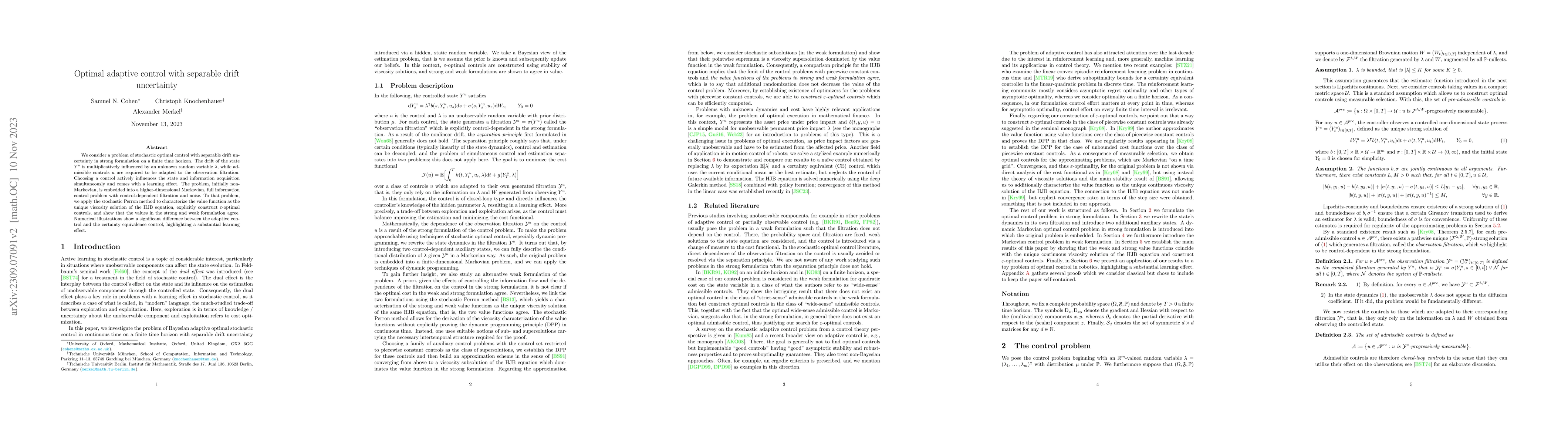 Thumbnail for Optimal adaptive control with separable drift uncertainty