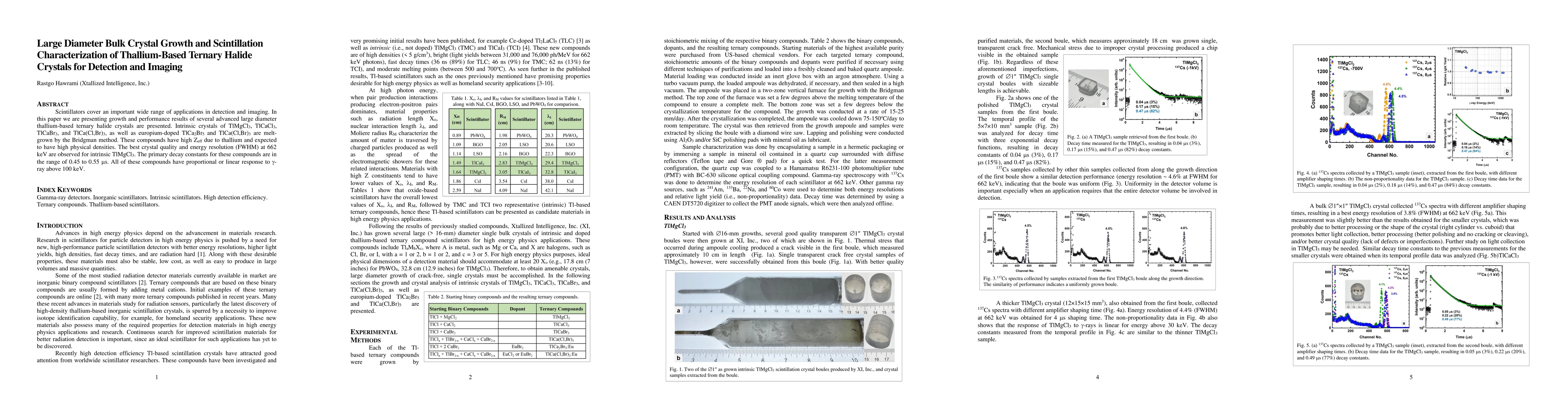 Thumbnail for Large Diameter Bulk Crystal Growth and Scintillation Characterization of
  Thallium-Based Ternary Halide Crystals for Detection and Imaging