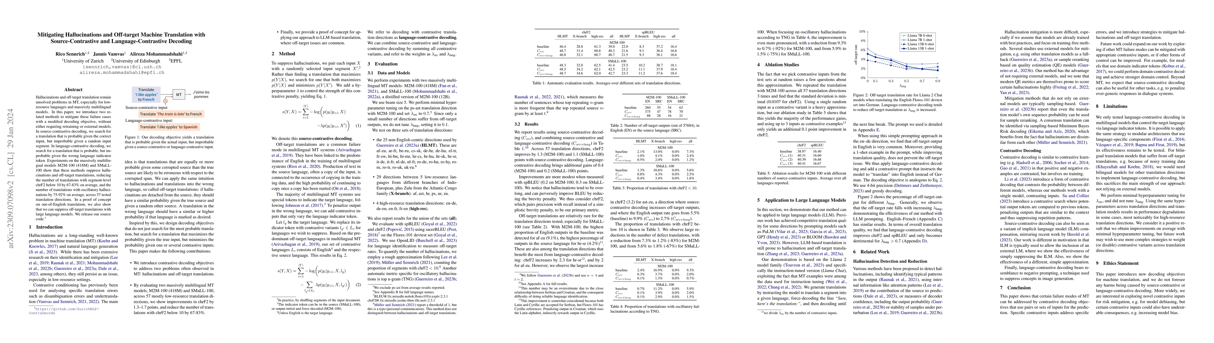 Thumbnail for Mitigating Hallucinations and Off-target Machine Translation with
  Source-Contrastive and Language-Contrastive Decoding