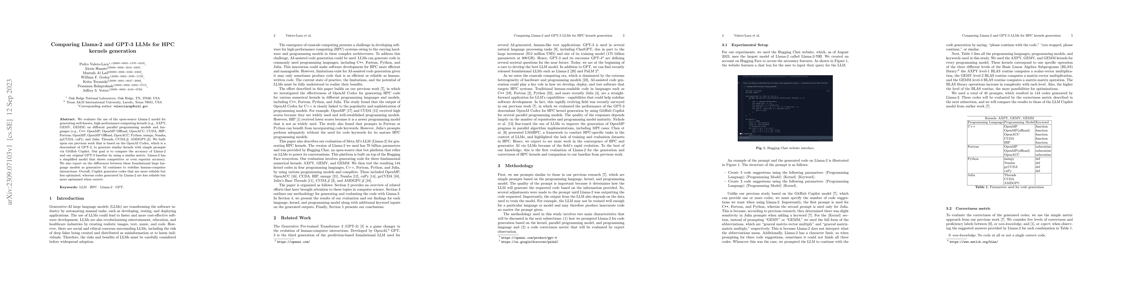 Thumbnail for Comparing Llama-2 and GPT-3 LLMs for HPC kernels generation