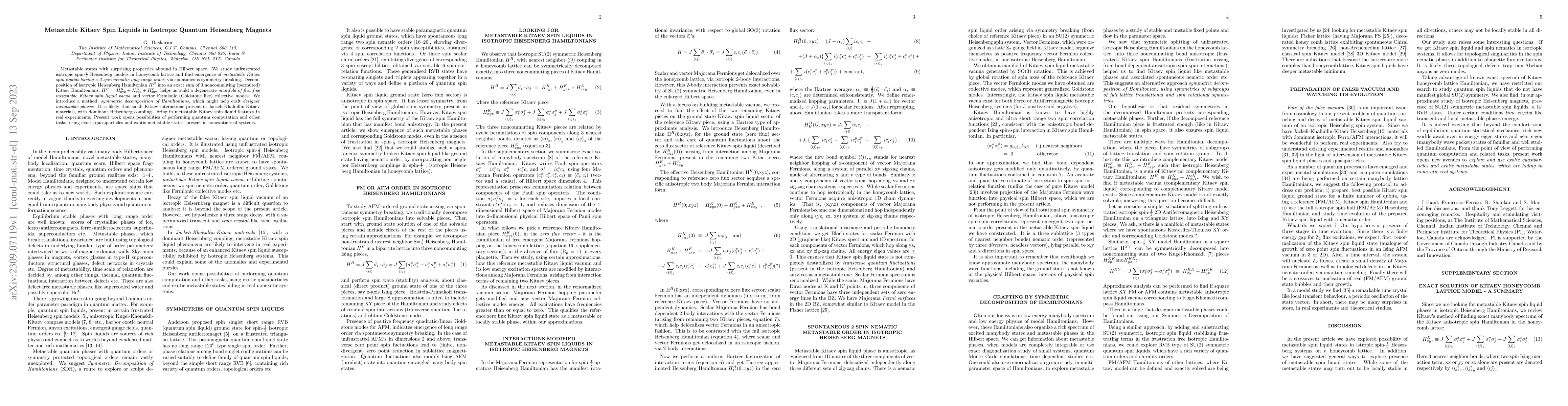 Thumbnail for Metastable Kitaev Spin Liquids in Isotropic Quantum Heisenberg Magnets