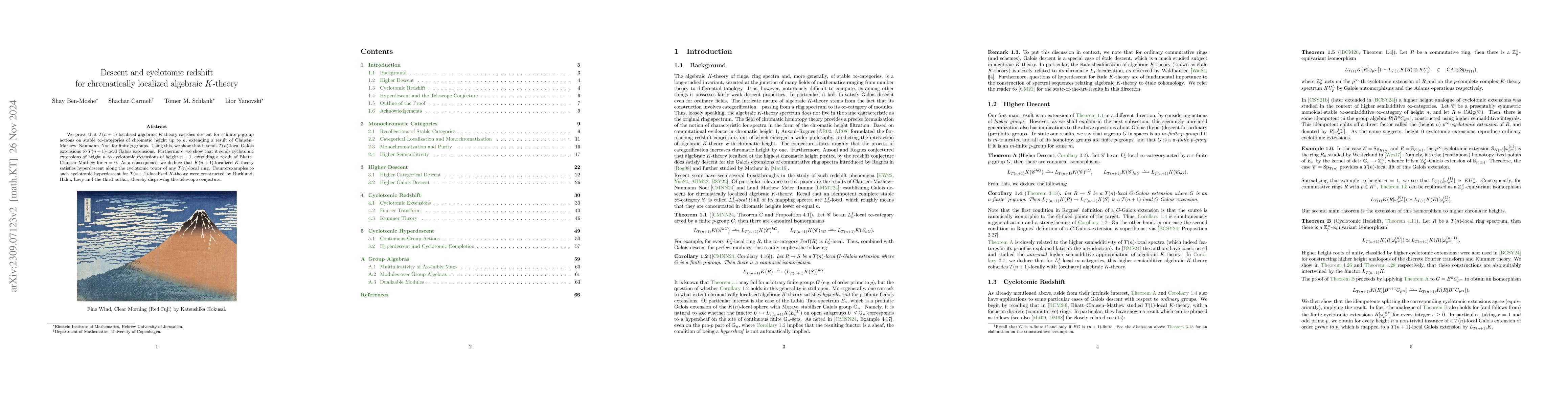Thumbnail for Descent and Cyclotomic Redshift for Chromatically Localized Algebraic
  K-theory