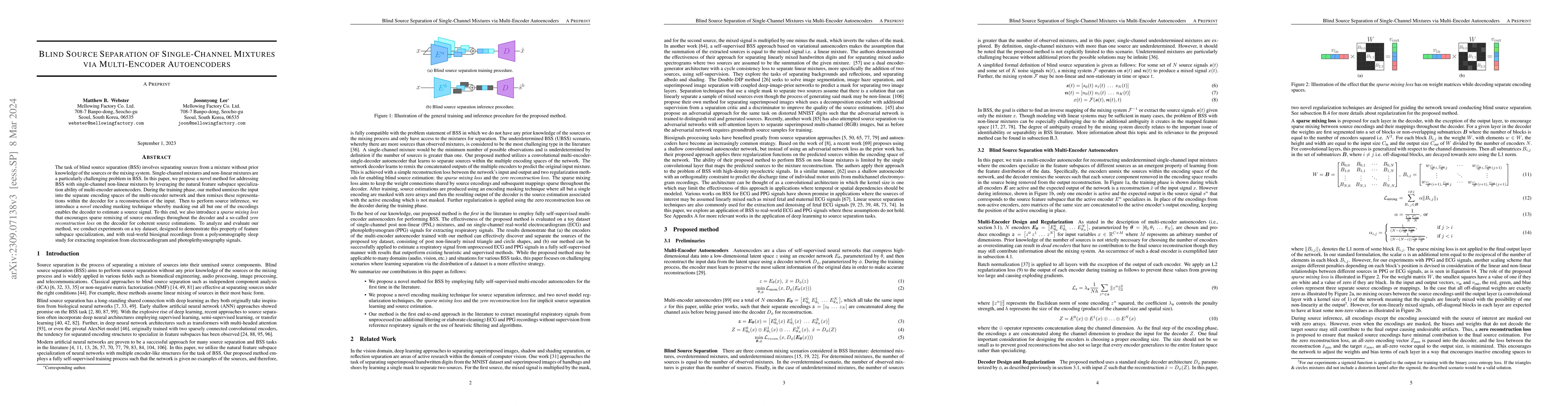 Thumbnail for Blind Source Separation of Single-Channel Mixtures via Multi-Encoder
  Autoencoders
