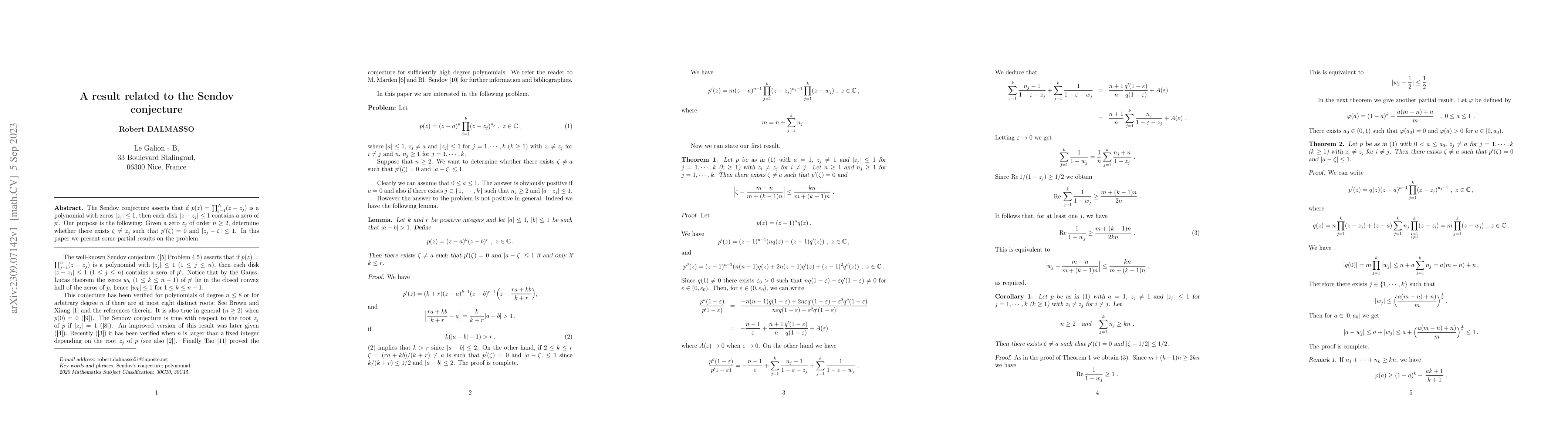 Thumbnail for A result related to the Sendov conjecture