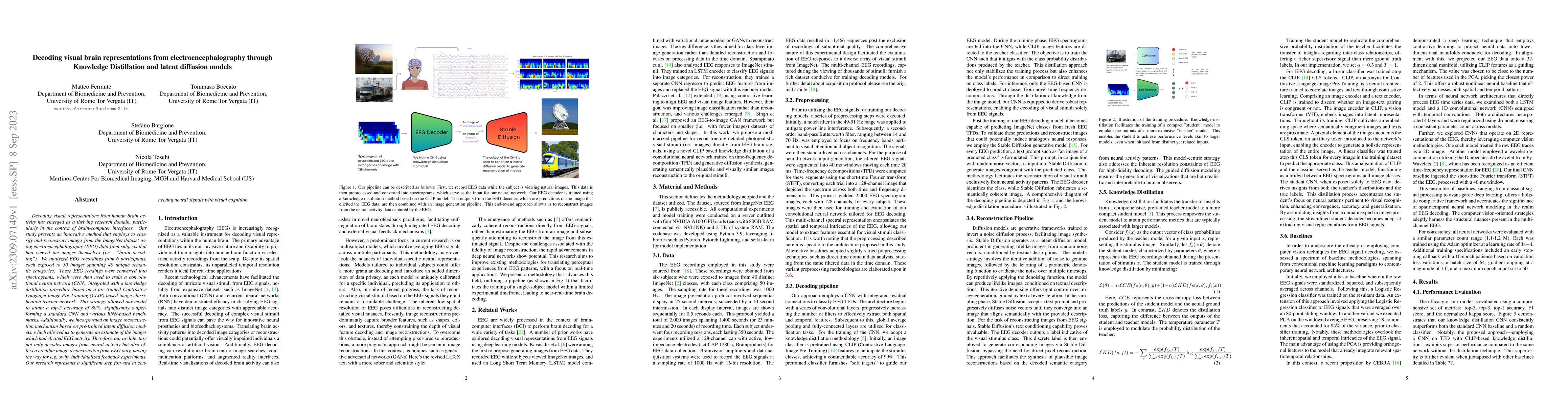 Thumbnail for Decoding visual brain representations from electroencephalography
  through Knowledge Distillation and latent diffusion models