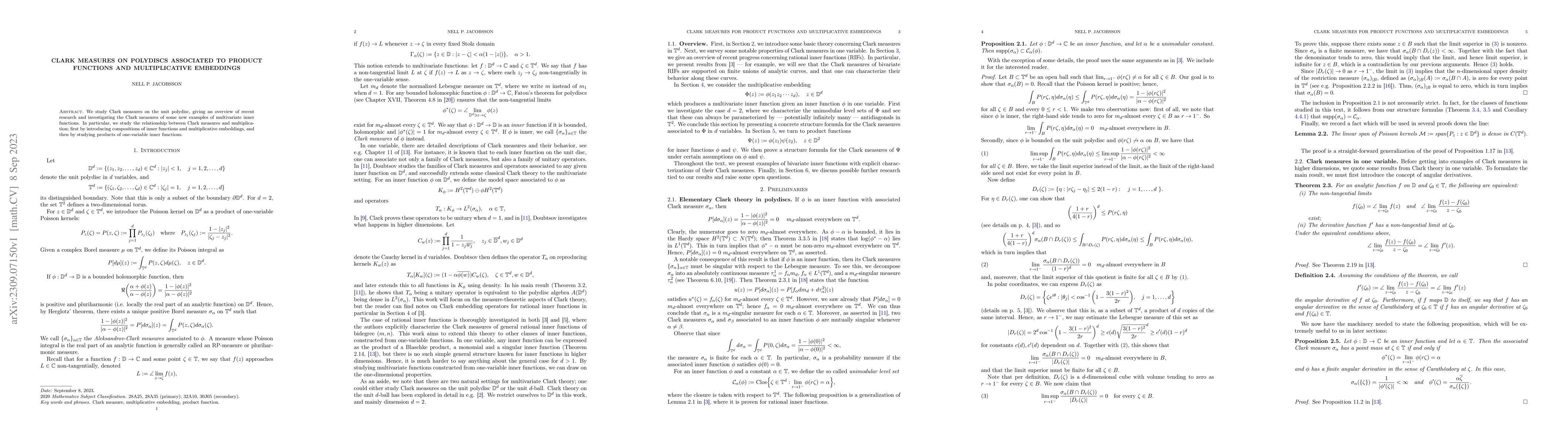 Thumbnail for Clark measures on polydiscs associated to product functions and
  multiplicative embeddings