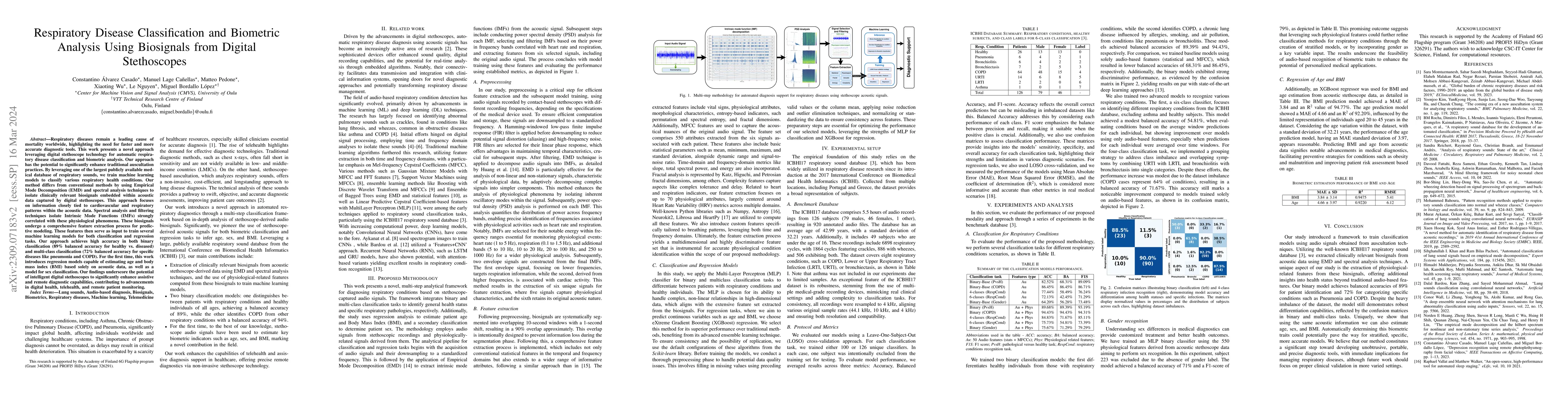 Thumbnail for Respiratory Disease Classification and Biometric Analysis Using
  Biosignals from Digital Stethoscopes