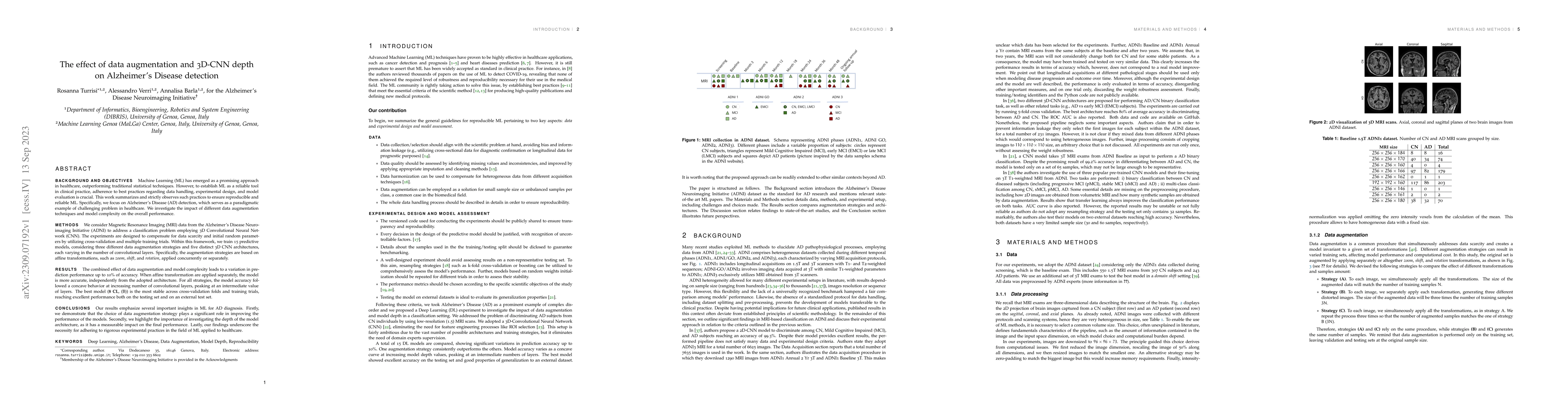 Thumbnail for The effect of data augmentation and 3D-CNN depth on Alzheimer's Disease
  detection