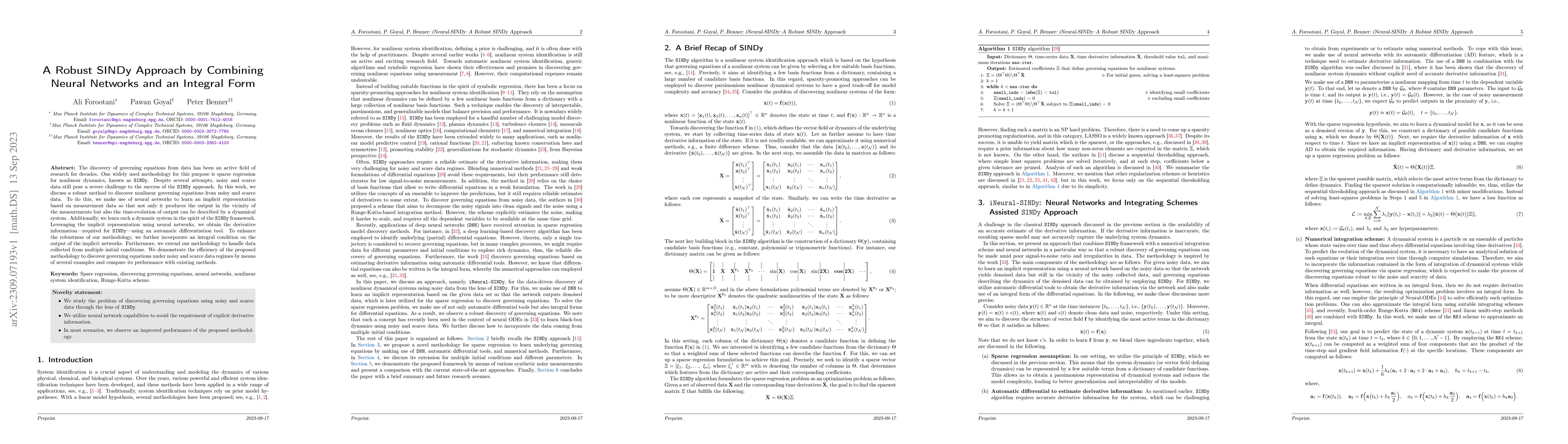 Thumbnail for A Robust SINDy Approach by Combining Neural Networks and an Integral
  Form