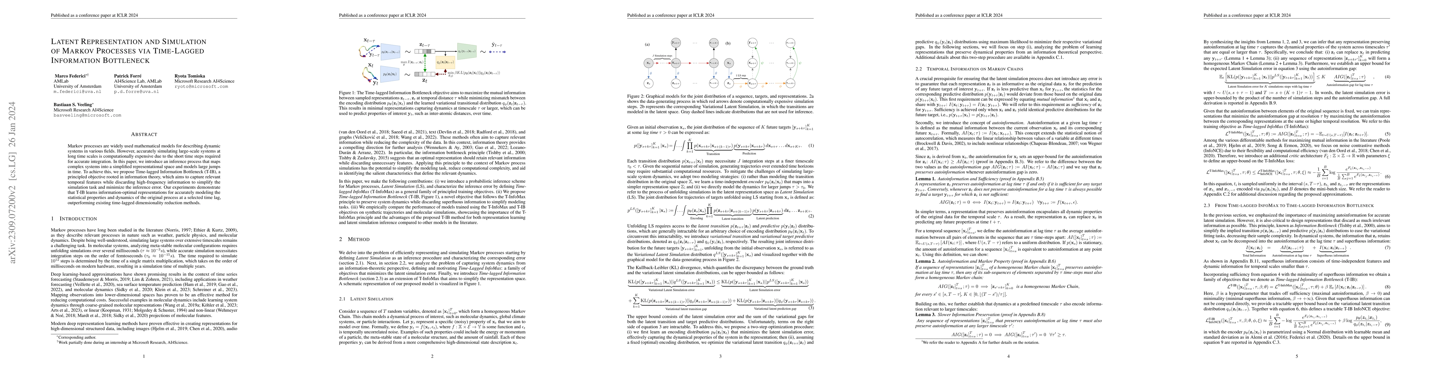 Thumbnail for Latent Representation and Simulation of Markov Processes via Time-Lagged
  Information Bottleneck