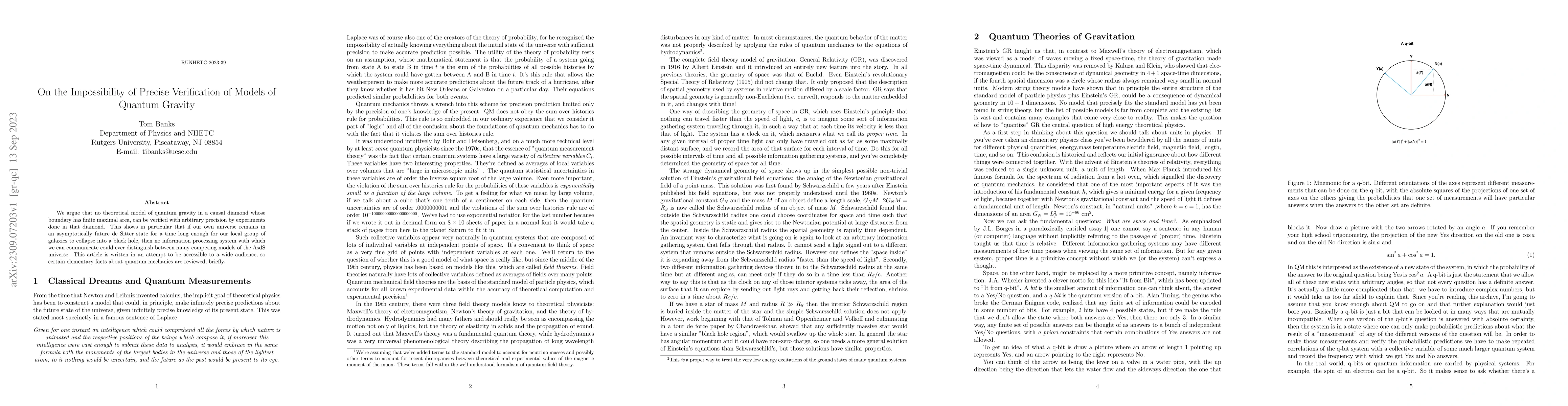 Thumbnail for On the Impossibility of Precise Verification of Models of Quantum
  Gravity