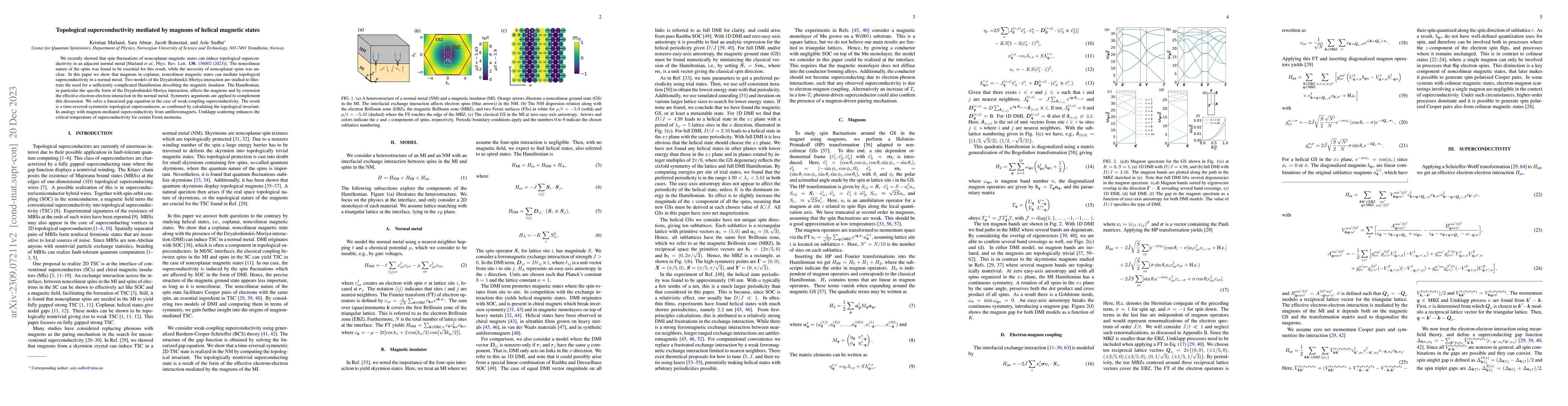 Thumbnail for Topological superconductivity mediated by magnons of helical magnetic
  states