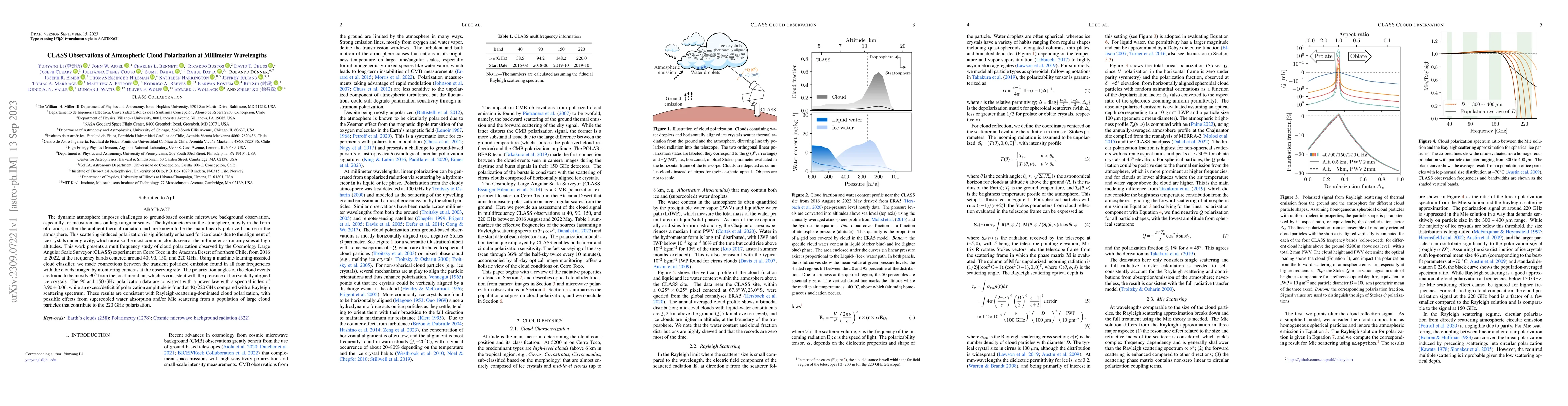 Thumbnail for CLASS Observations of Atmospheric Cloud Polarization at Millimeter
  Wavelengths