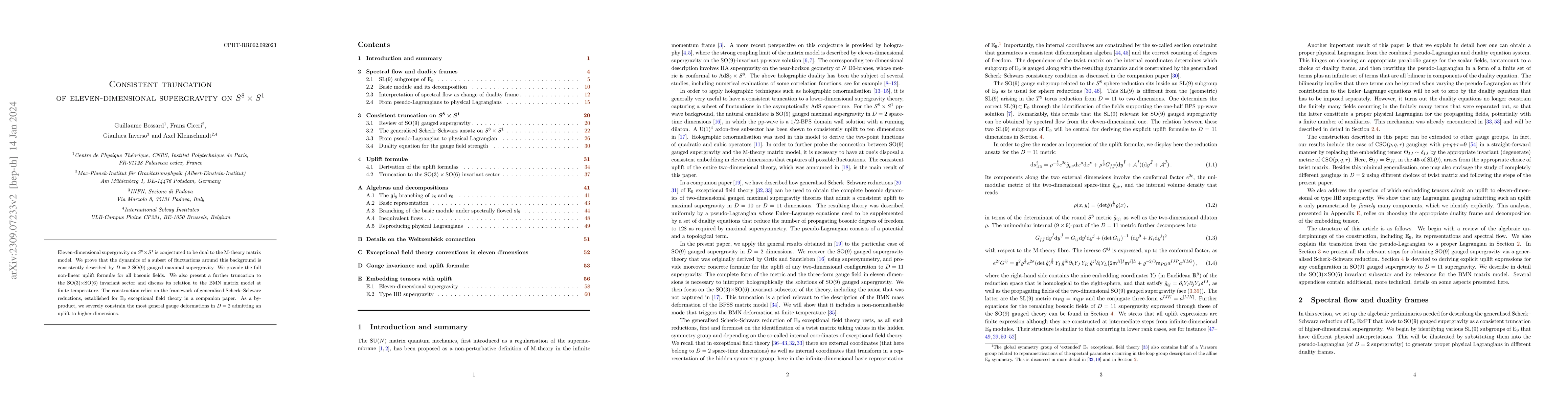 Thumbnail for Consistent truncation of eleven-dimensional supergravity on $S^8\times
  S^1$