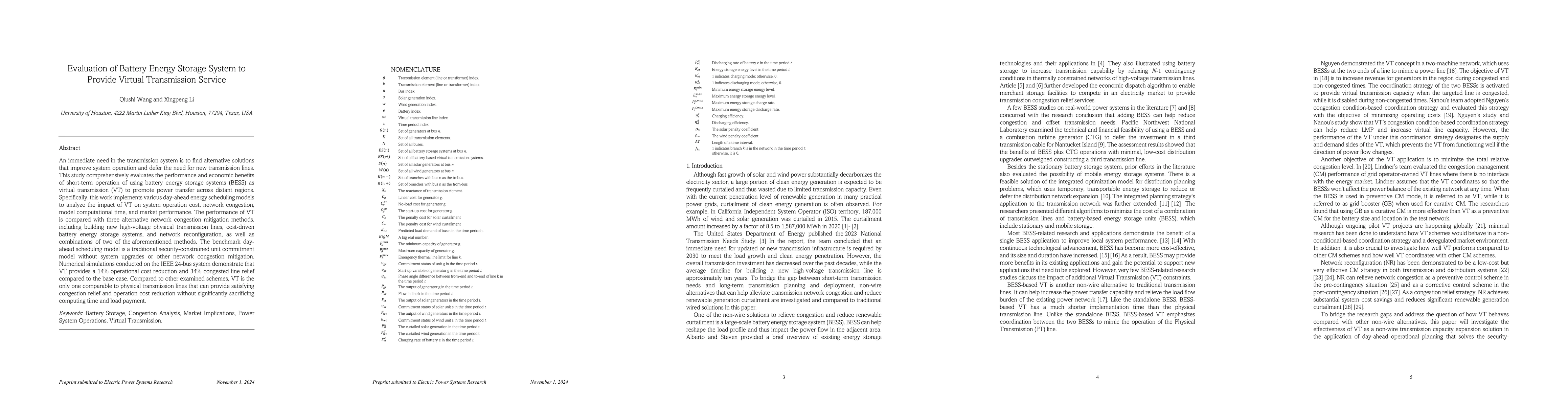 Thumbnail for Evaluation of Battery Storage to Provide Virtual Transmission Service