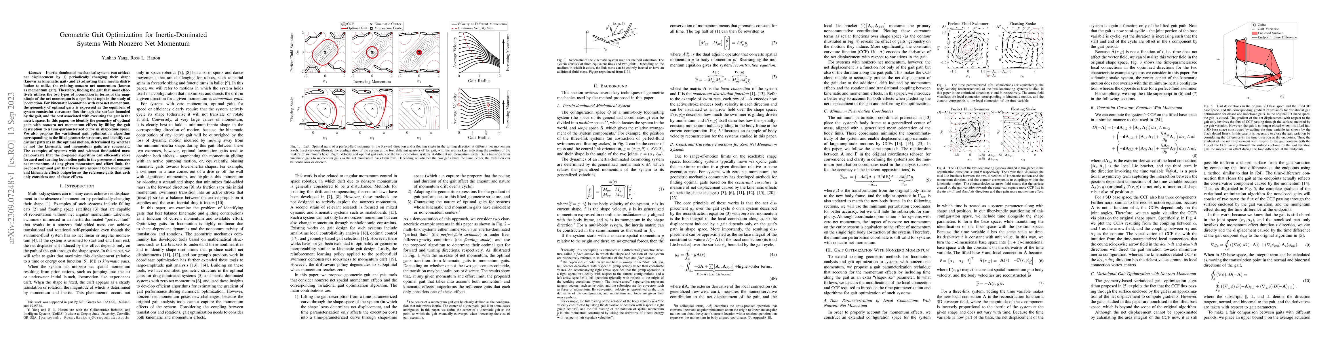 Thumbnail for Geometric Gait Optimization for Inertia-Dominated Systems With Nonzero
  Net Momentum