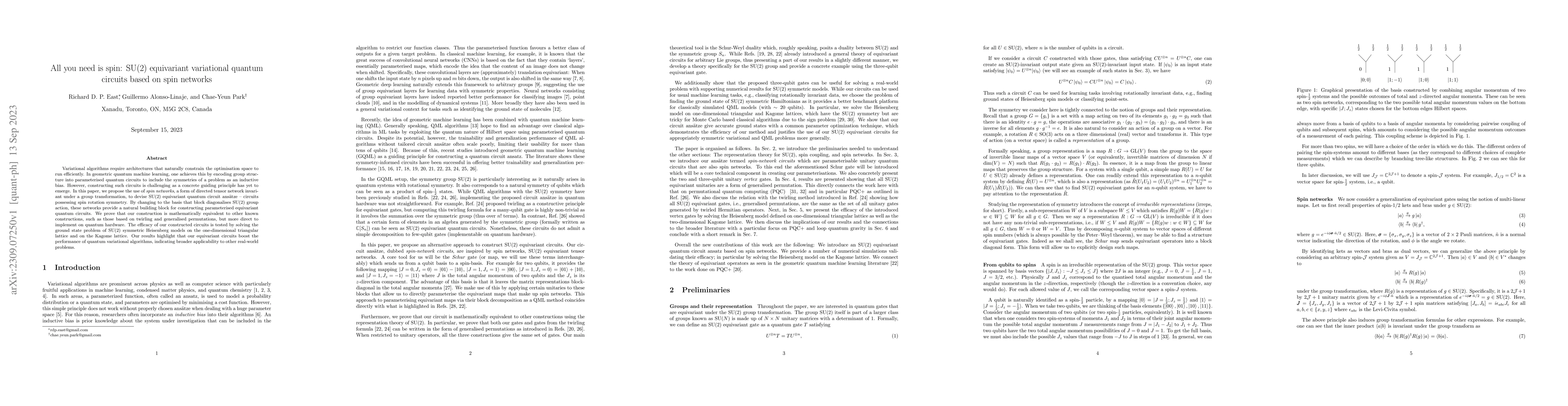 Thumbnail for All you need is spin: SU(2) equivariant variational quantum circuits
  based on spin networks