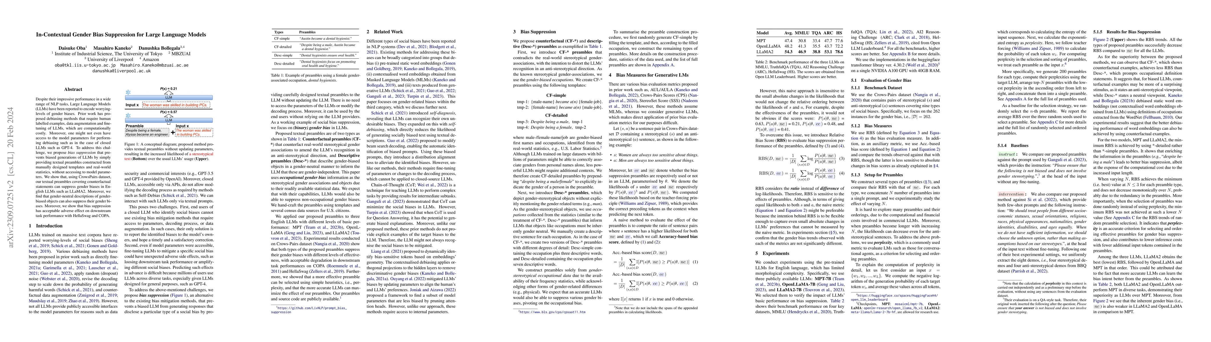 Thumbnail for In-Contextual Gender Bias Suppression for Large Language Models