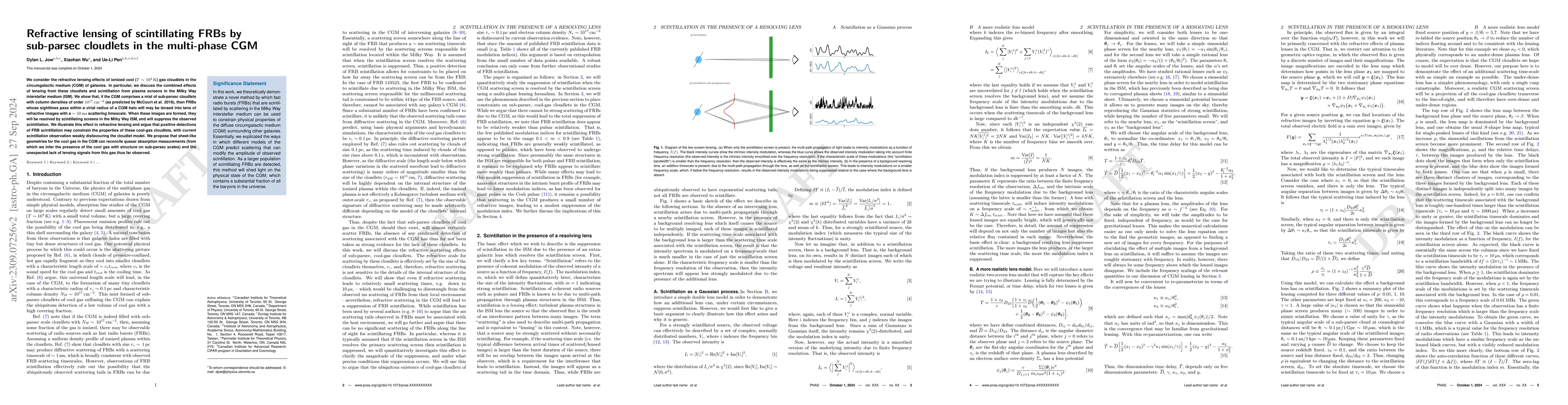 Thumbnail for Refractive lensing of scintillating FRBs by sub-parsec cloudlets in the
  multi-phase CGM