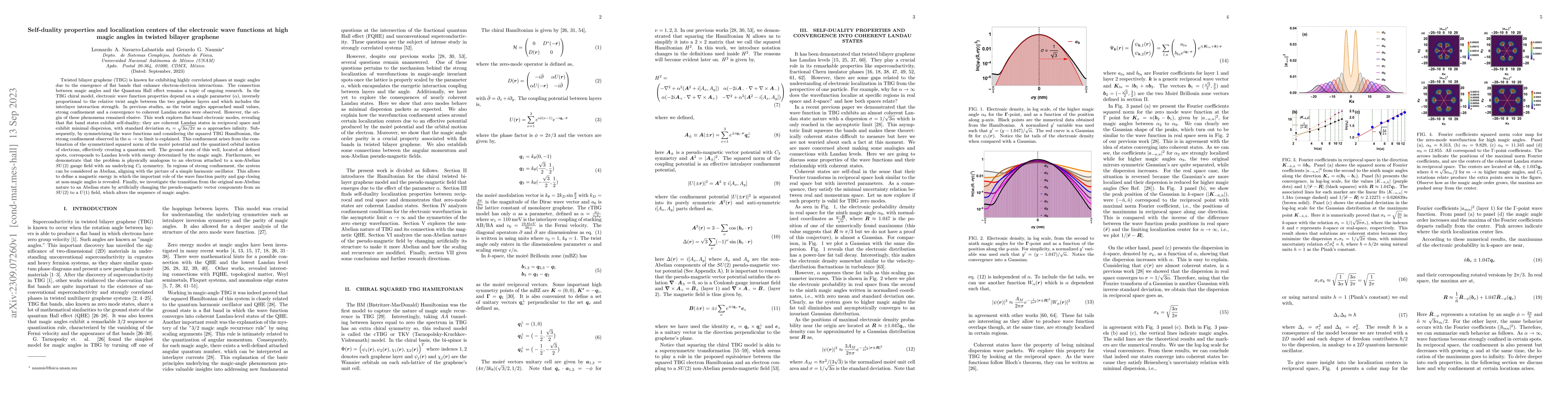 Thumbnail for Self-duality properties and localization centers of the electronic wave
  functions at high magic angles in twisted bilayer graphene