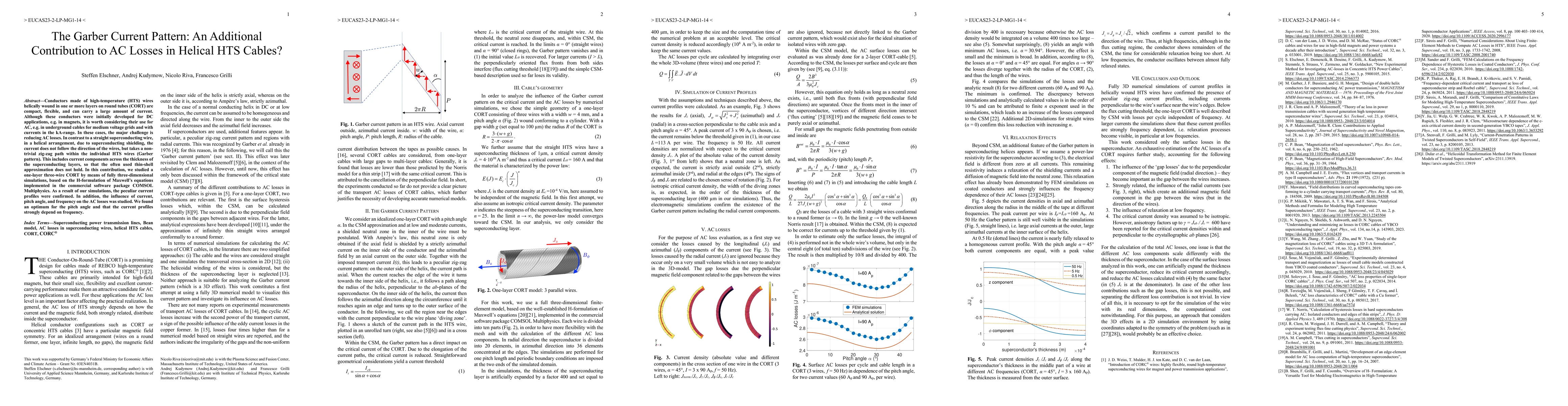 Thumbnail for The Garber Current Pattern: An Additional Contribution to AC Losses in
  Helical HTS Cables?