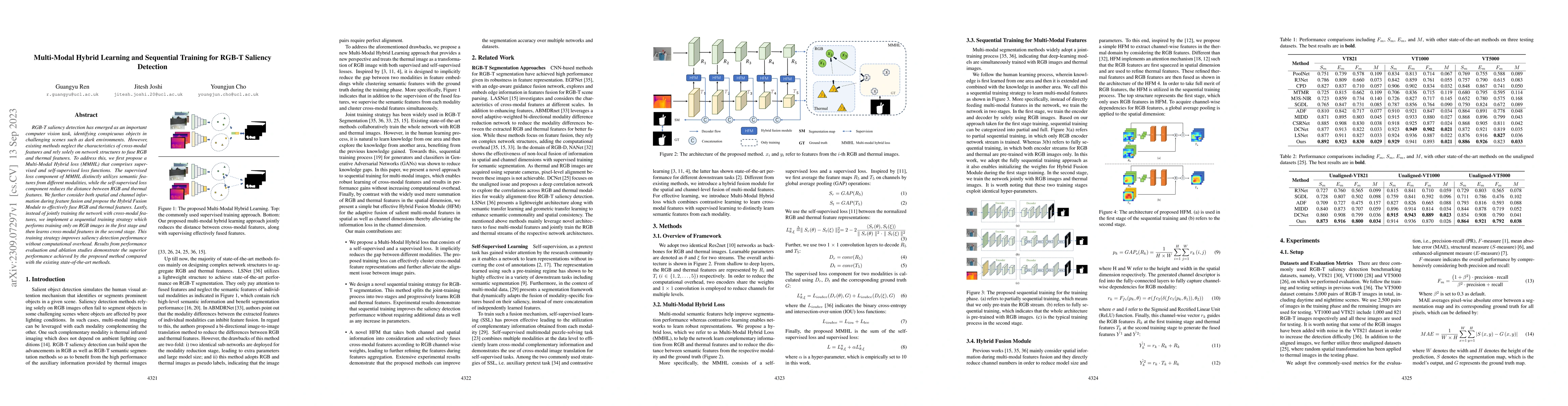 Thumbnail for Multi-Modal Hybrid Learning and Sequential Training for RGB-T Saliency
  Detection