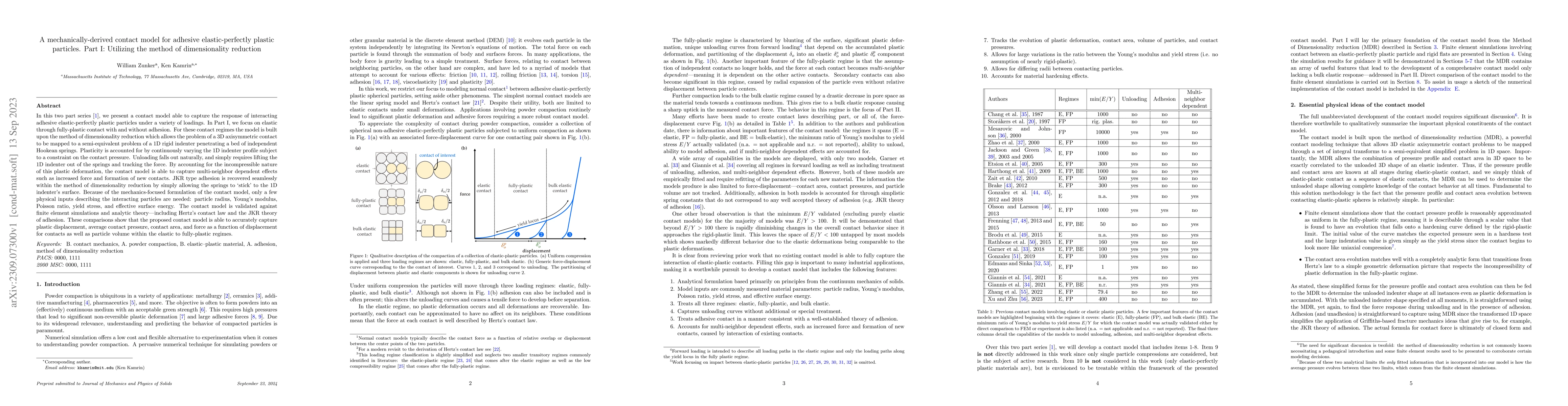 Thumbnail for A mechanically-derived contact model for adhesive elastic-perfectly
  plastic particles. Part I: Utilizing the method of dimensionality reduction