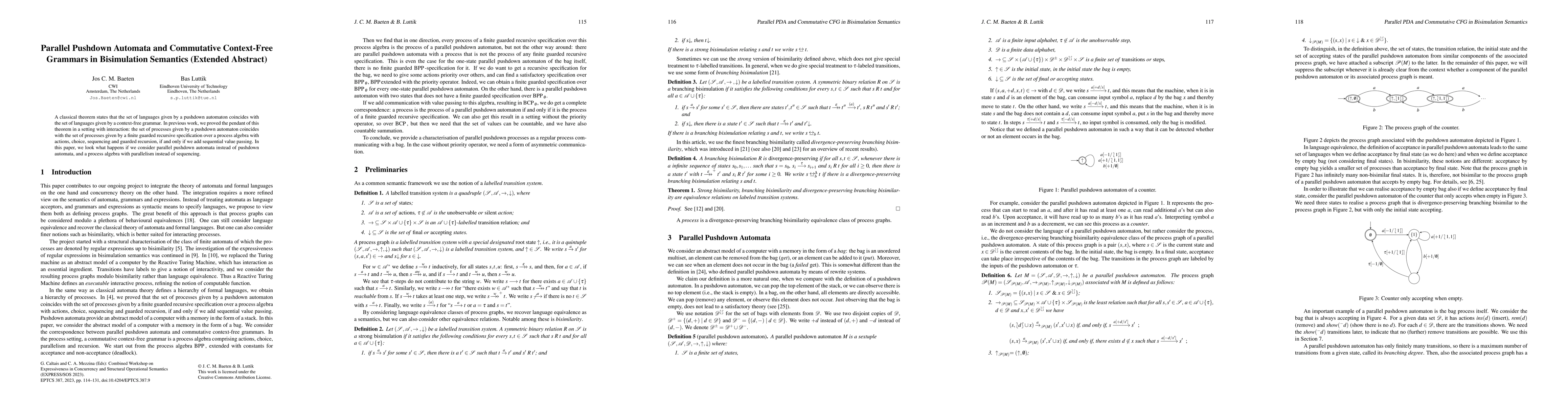 Thumbnail for Parallel Pushdown Automata and Commutative Context-Free Grammars in
  Bisimulation Semantics (Extended Abstract)