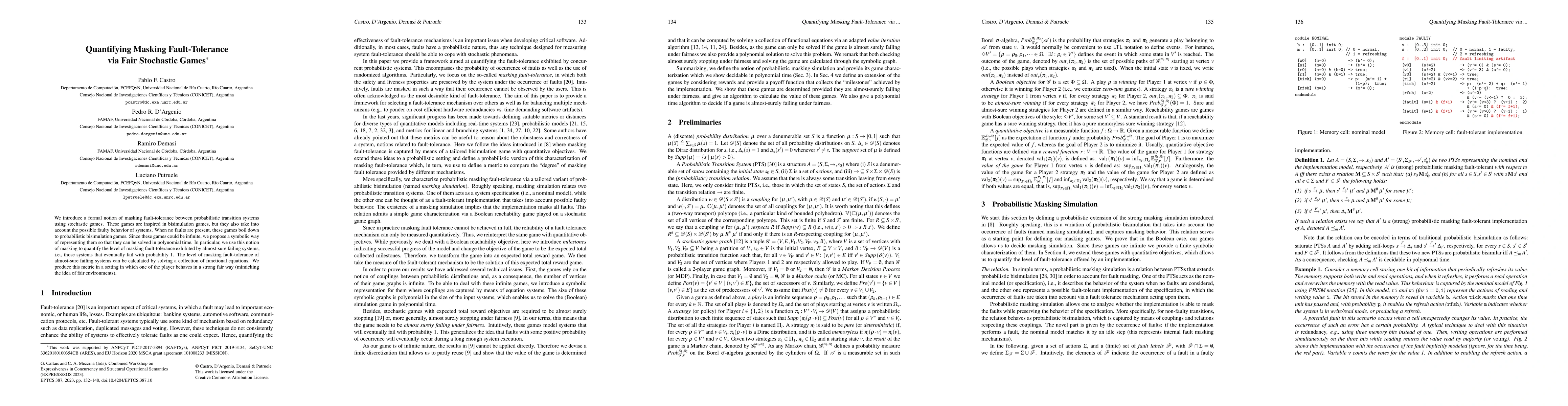 Thumbnail for Quantifying Masking Fault-Tolerance via Fair Stochastic Games