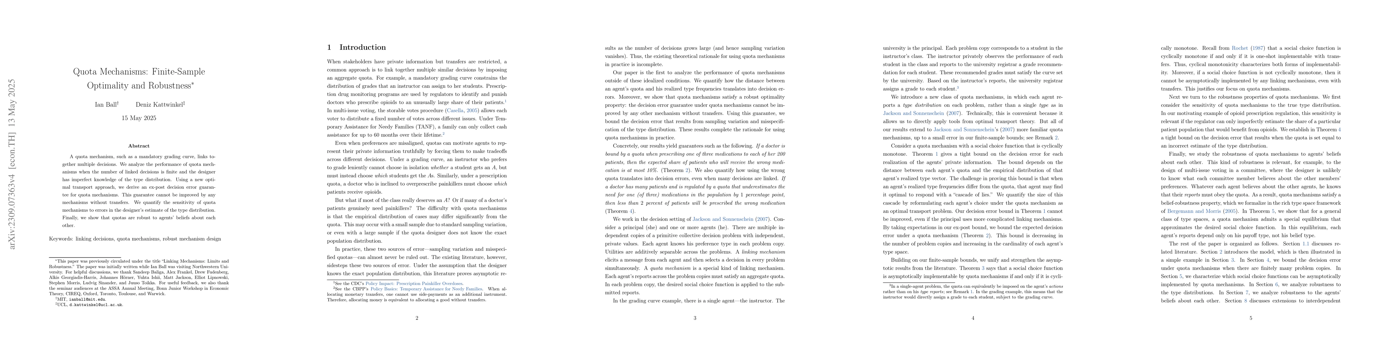 Thumbnail for Quota Mechanisms: Robustness and Finite-Sample Performance