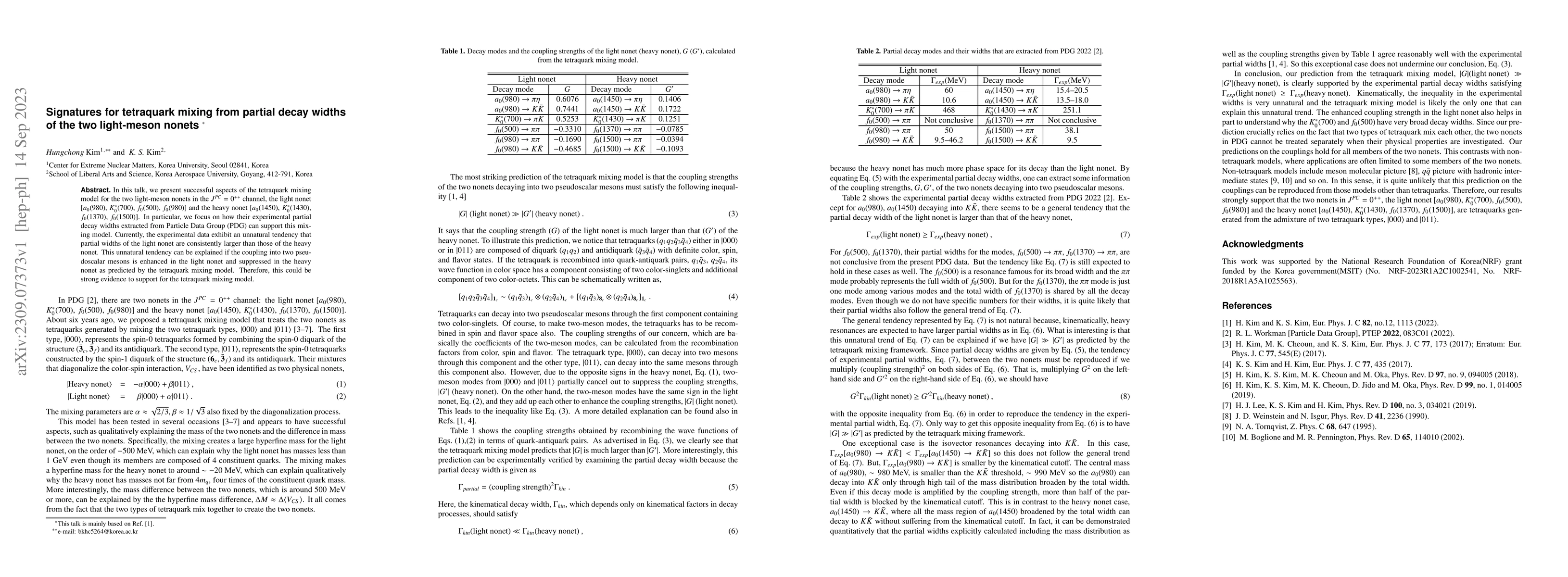 Thumbnail for Signatures for tetraquark mixing from partial decay widths of the two
  light-meson nonets