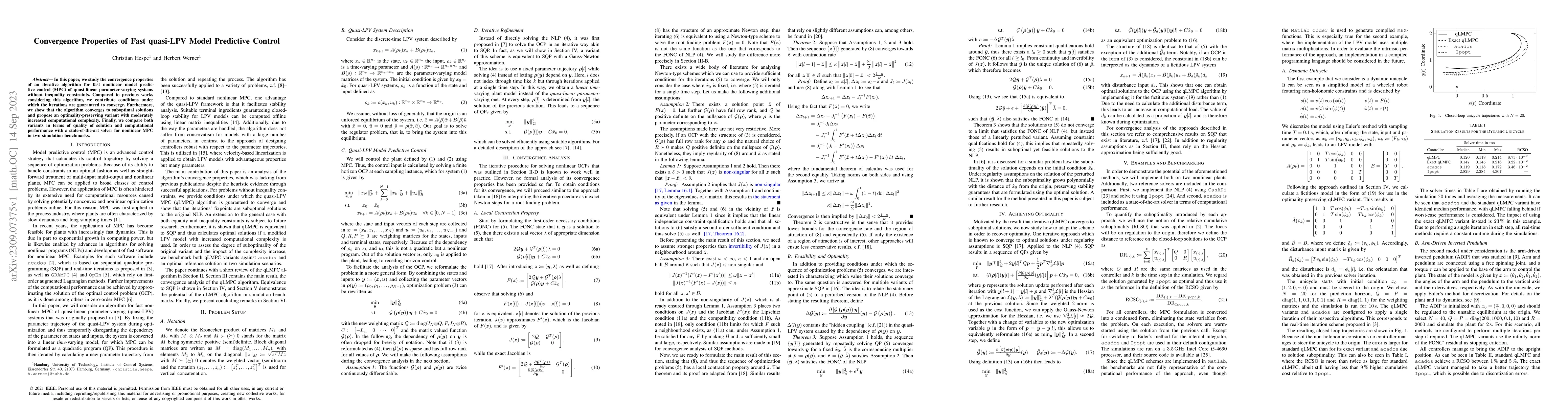 Thumbnail for Convergence Properties of Fast quasi-LPV Model Predictive Control