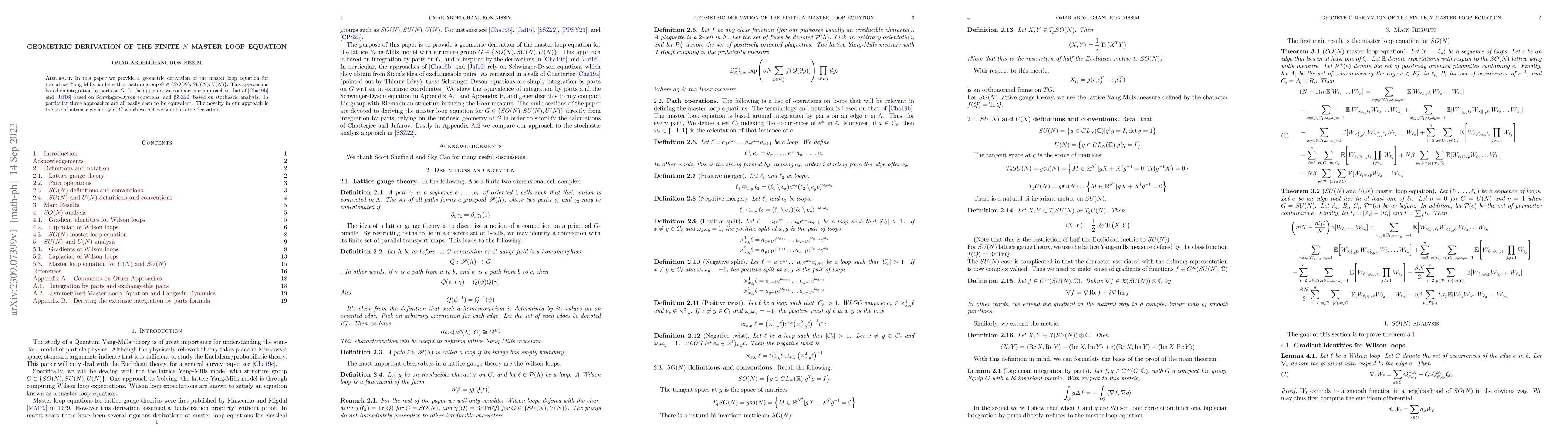 Thumbnail for Geometric Derivation of the Finite $N$ Master Loop Equation
